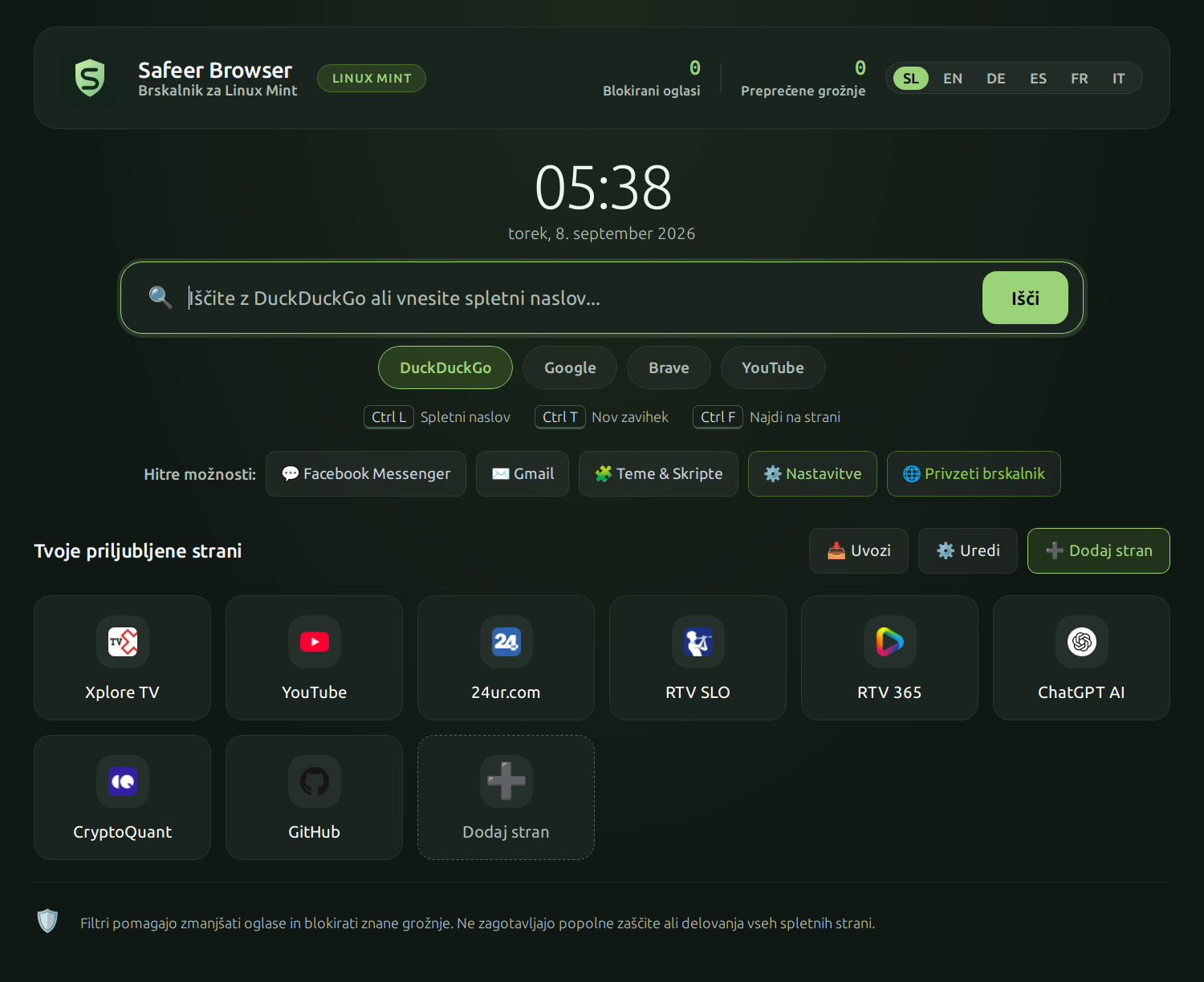 Safeer home page with a search field and favorite sites